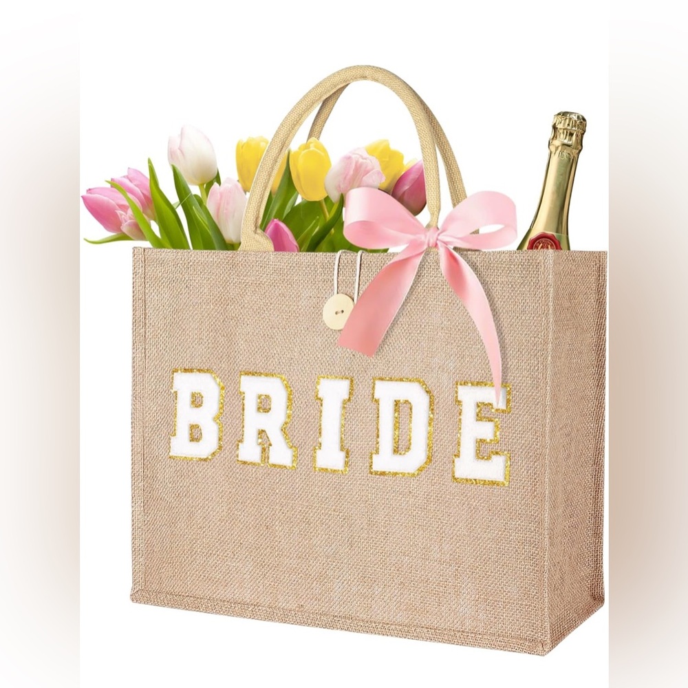 Like New Bride Jute Tote with Chenill Lettering